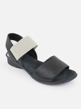 bernie mev. Two-Strap Comfort Sandal in Black and Cream